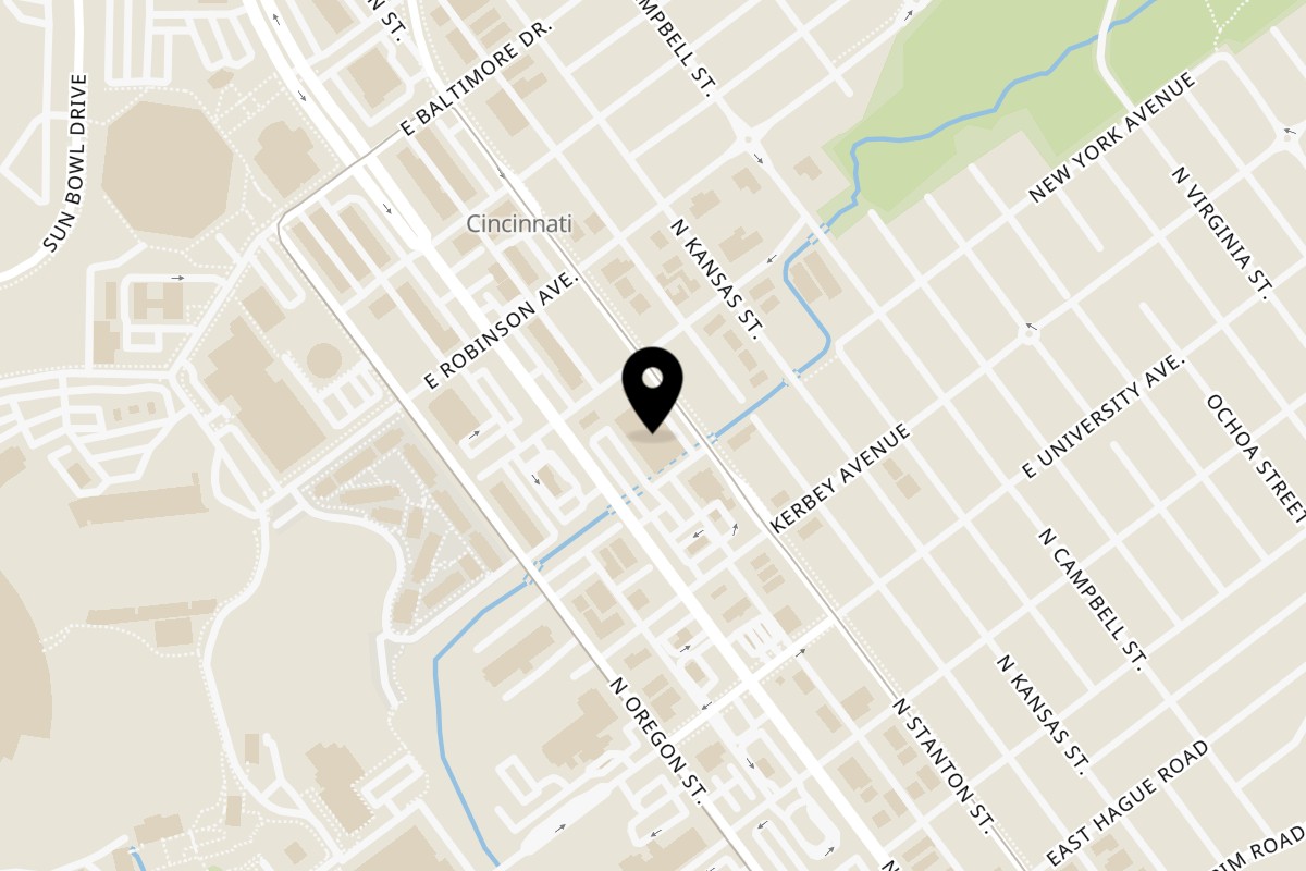 Map showing the location of Chelito's UTEP on 2400 N Mesa St in El Paso