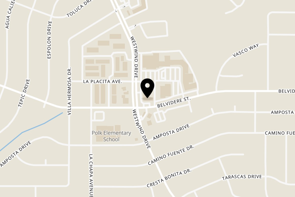 Map showing the location of Chelito's Westwind on 7000 Westwind Dr Ste F in El Paso
